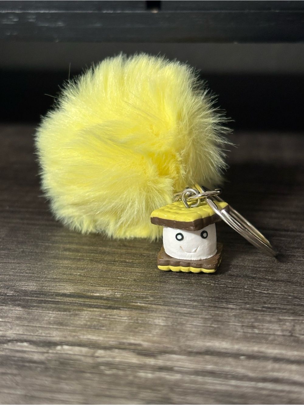 Fuzzy Pom Pom Keychain with S'more Charm - Pick One